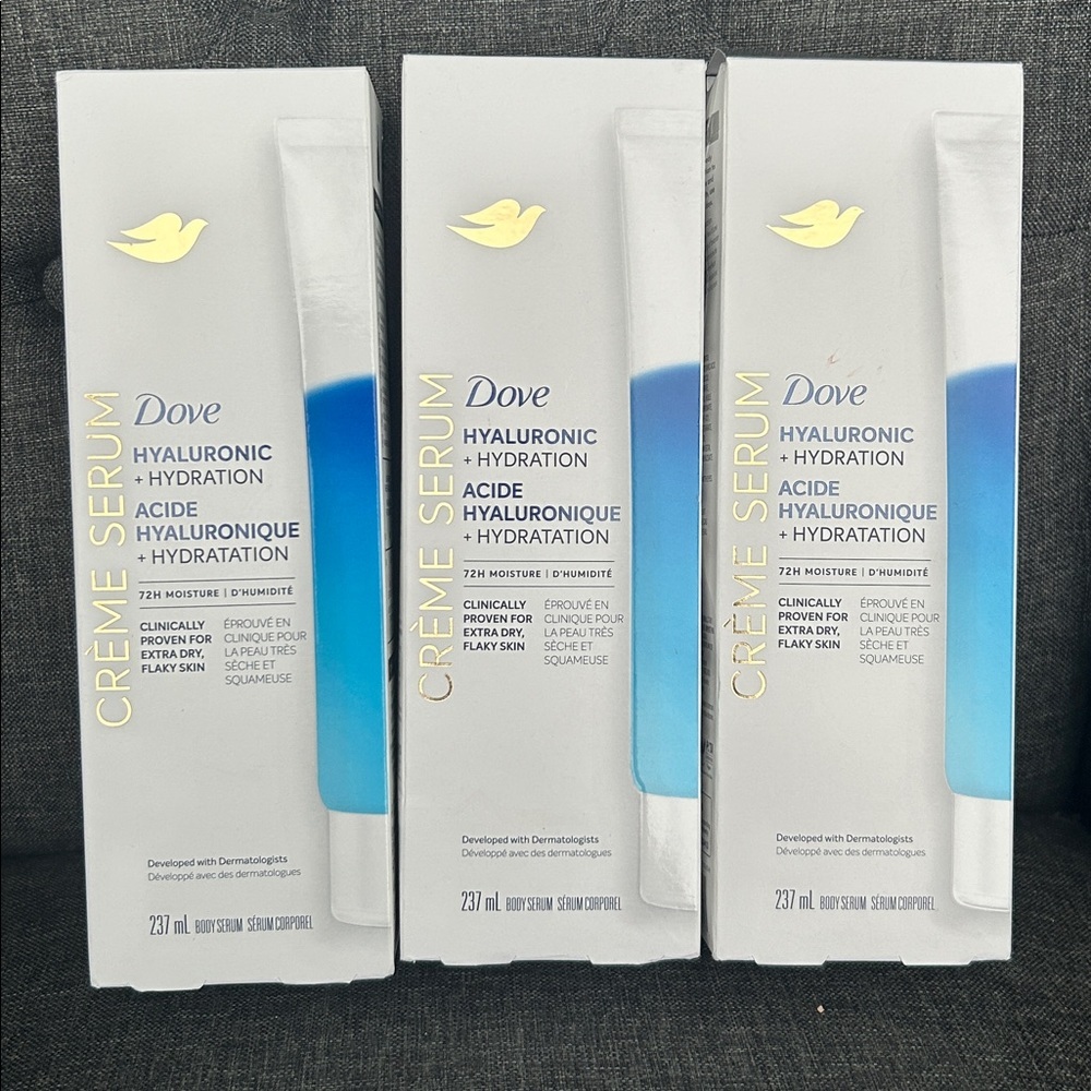 NEW 🆕 THREE Dove Hyaluronic Creme Serum for extra dry flaky skin 3 x 237 ml